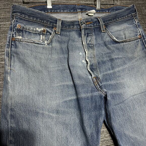 Levi's Jeans Men's Size 36x32 Blue Vintage Button Fly Colombia Straight Cut Off - Picture 2 of 16
